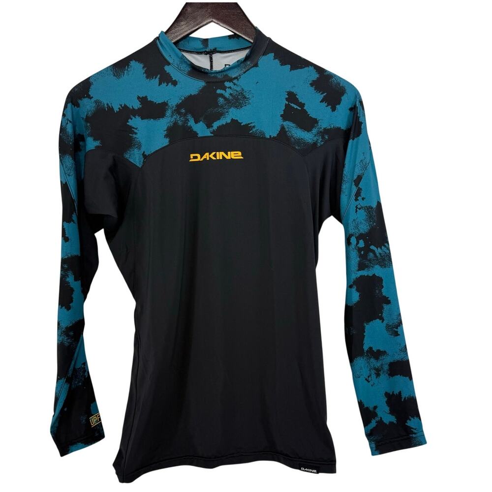 Dakine Rash Guard Mens M Black Blue Long Sleeve UPF 50 Surf Swim Shirt